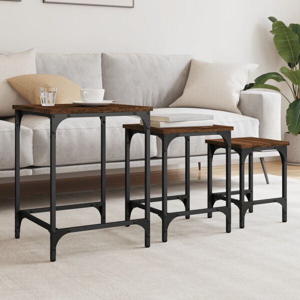 vidaXL Tables basses gigognes 3 pcs ch&ecirc;ne marron bois d'ing&eacute;nierie