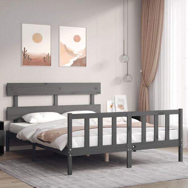 vidaXL Cadre de lit sans matelas gris bois de pin massif
