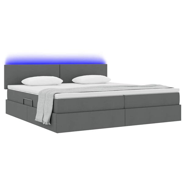 vidaXL Lit avec rangement et LED Gris fonc&eacute; 200 x 200 cm tissu
