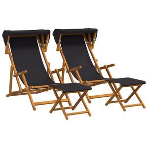 vidaXL Chaise Longue 4 pcs 3 Position Bois d'eucalyptus massif Noir