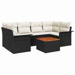 vidaXL Ensemble de canap&eacute; de jardin avec coussin 7 pcs Noir polyrotin