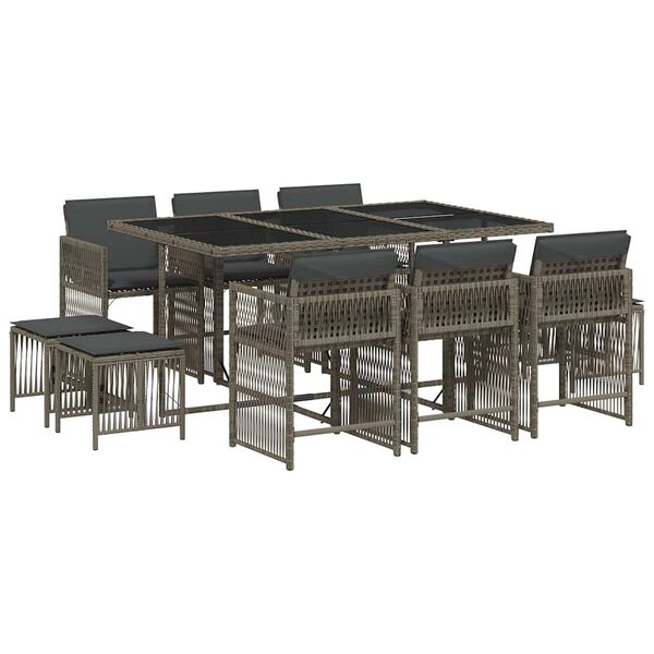 vidaXL Ensemble &agrave; manger de jardin 11pcs avec coussins gris poly rotin
