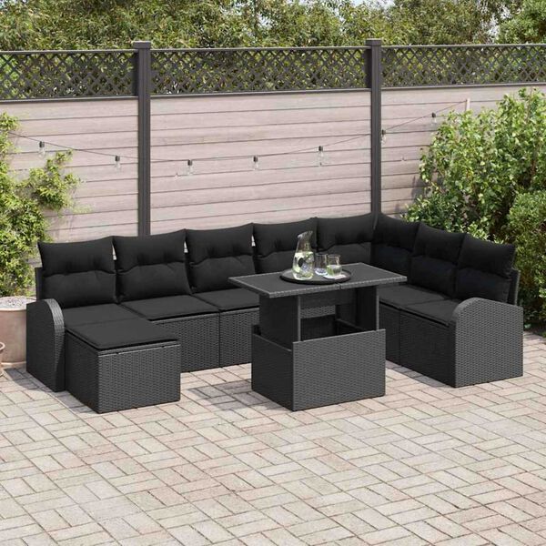 vidaXL Ensemble de canap&eacute; de jardin 9 pcs Noir Poly rotin