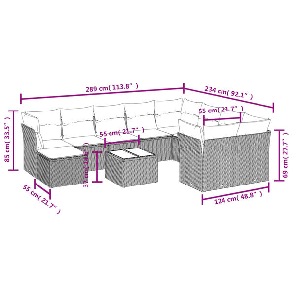 vidaXL Salon de jardin 11 pcs avec coussins gris r&eacute;sine tress&eacute;e