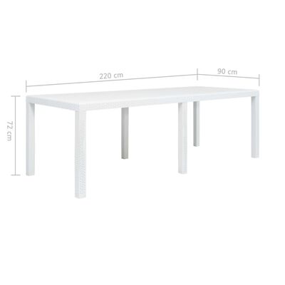 vidaXL Table de jardin Blanc 220x90x72 cm Plastique Aspect de rotin