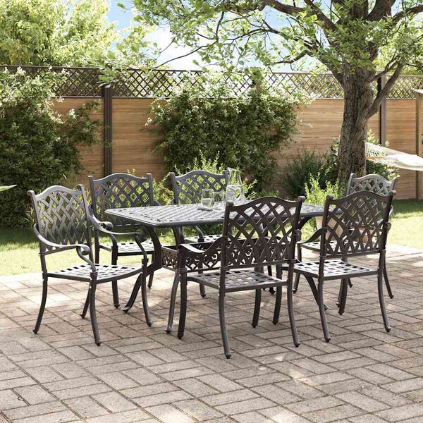 vidaXL Ensemble de salle &agrave; manger pour jardin 7 pcs Noir Aluminium