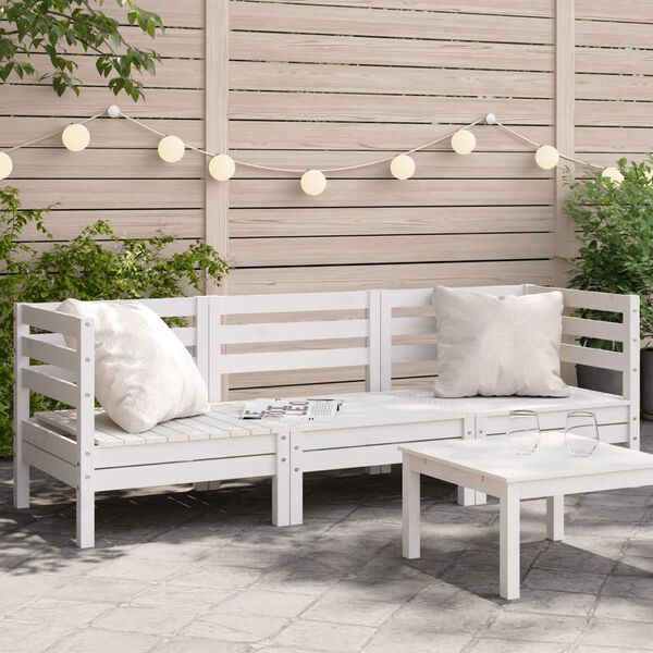 vidaXL Canap&eacute; de jardin 3 places blanc bois de pin massif