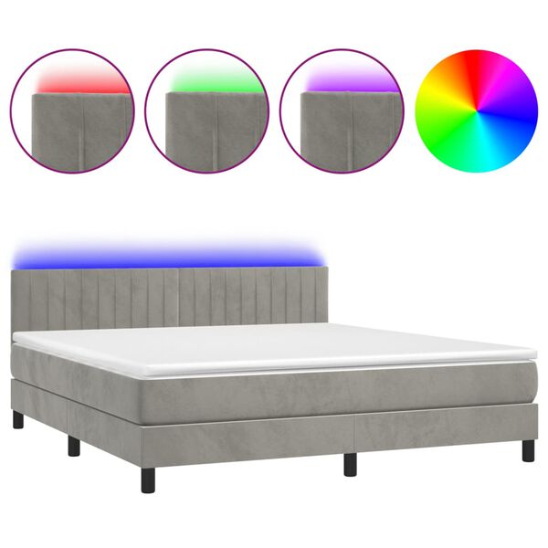 vidaXL Sommier &agrave; lattes de lit avec matelas LED Gris clair 160x200 cm