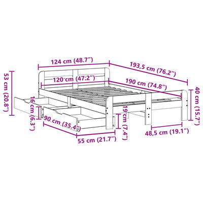 vidaXL Cadre de lit sans matelas blanc 120x190 cm bois de pin massif