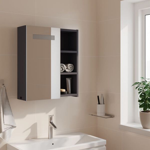 vidaXL Armoire de salle de bain &agrave; miroir avec LED gris 45x13x52 cm