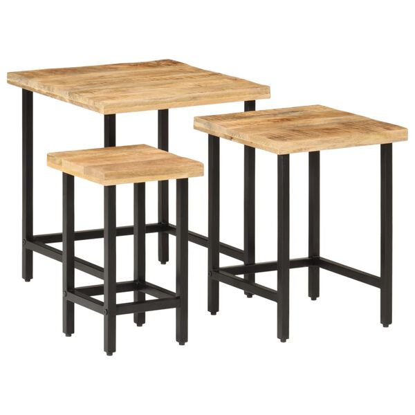 vidaXL Tables basses gigognes 3pcs bois de manguier massif brut et fer