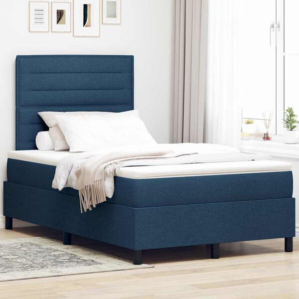 vidaXL Lit &agrave; ressorts avec matelas avec LED Bleu 120 x 200 cm tissu