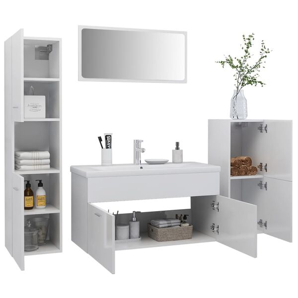 vidaXL Ensemble de meubles de salle de bain Blanc brillant Agglom&eacute;r&eacute;