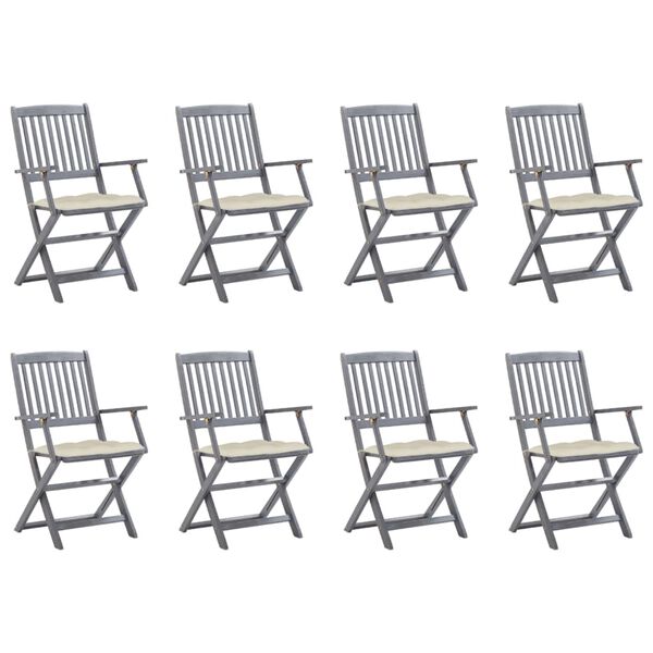 vidaXL Chaises pliables d'ext&eacute;rieur lot de 8 et coussins Bois d'acacia
