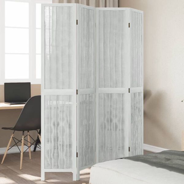 vidaXL Cloison de s&eacute;paration 4 panneaux blanc bois de paulownia massif