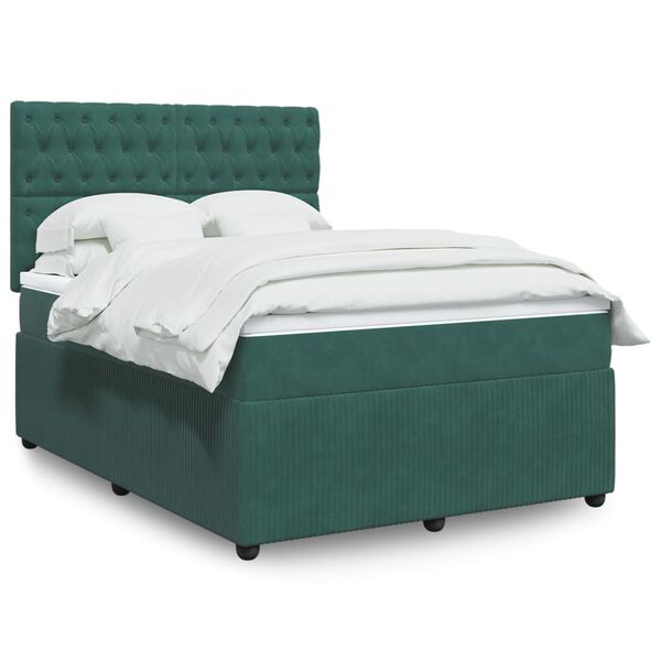 vidaXL Sommier &agrave; lattes de lit et matelas Vert fonc&eacute; 140x190cm Velours