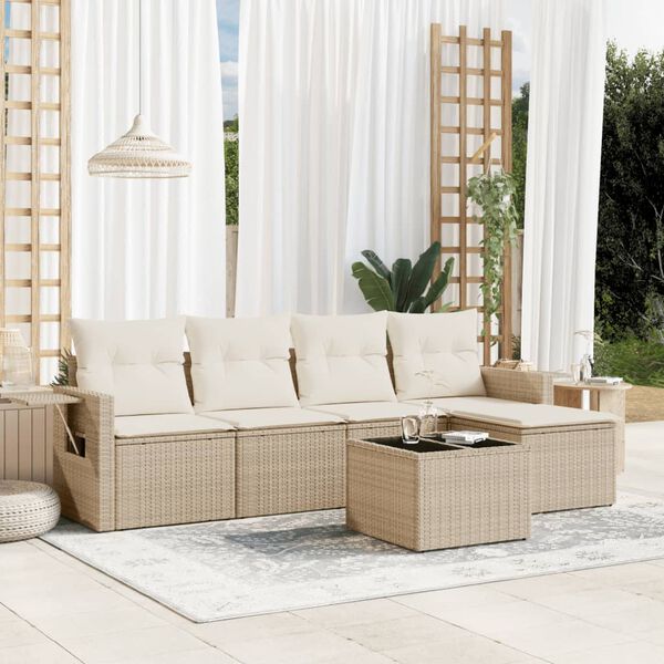 vidaXL Salon de jardin avec coussins 6 pcs beige résine tressée
