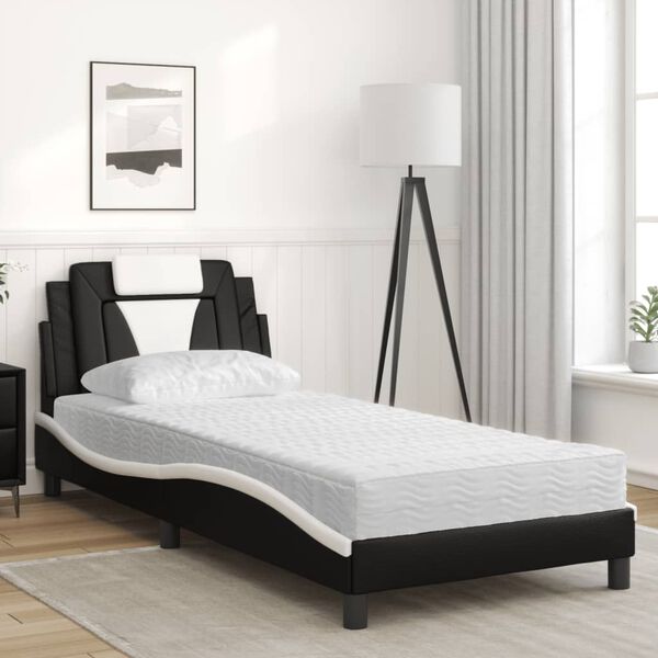 vidaXL Lit Viana avec matelas noir et blanc 90x200 cm similicuir