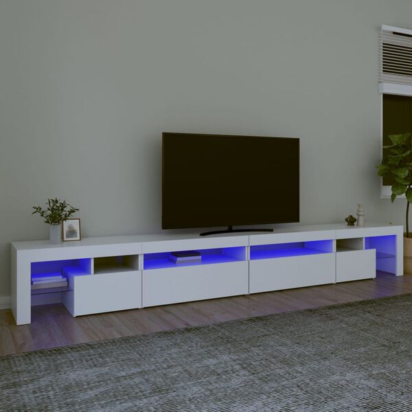 vidaXL Meuble TV avec lumi&egrave;res LED Blanc 290x36,5x40 cm