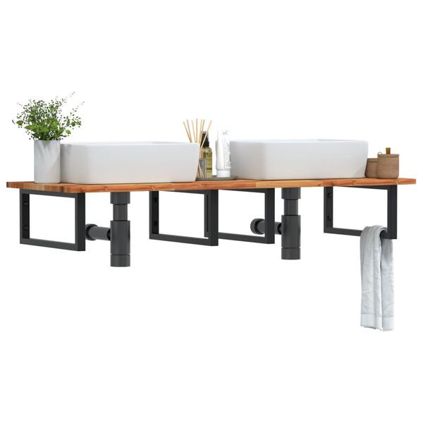 vidaXL &Eacute;tag&egrave;re de vasque murale acier et bois massif d'acacia