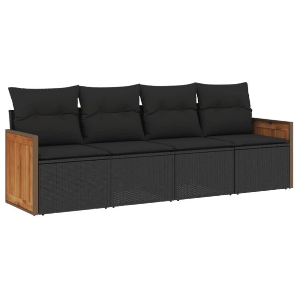 vidaXL Salon de jardin 4 pcs avec coussins noir r&eacute;sine tress&eacute;e