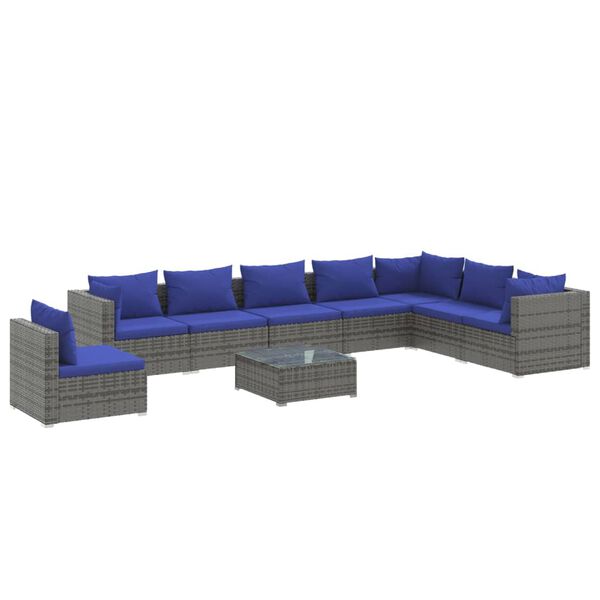 vidaXL Salon de jardin 9 pcs avec coussins R&eacute;sine tress&eacute;e Gris