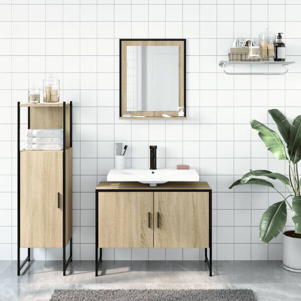 vidaXL Ensemble d'armoires de salle de bain 3 pcs ch&ecirc;ne sonoma