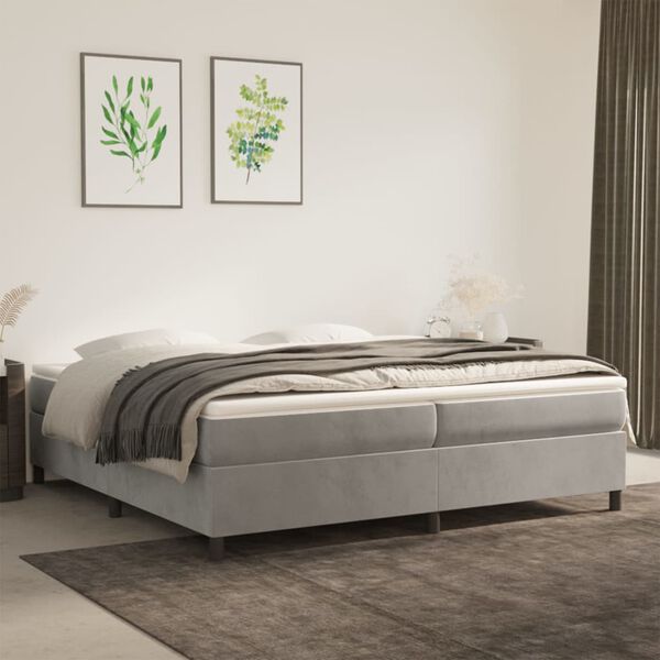 vidaXL Sommier &agrave; lattes de lit et matelas Gris clair 200x200cm Velours