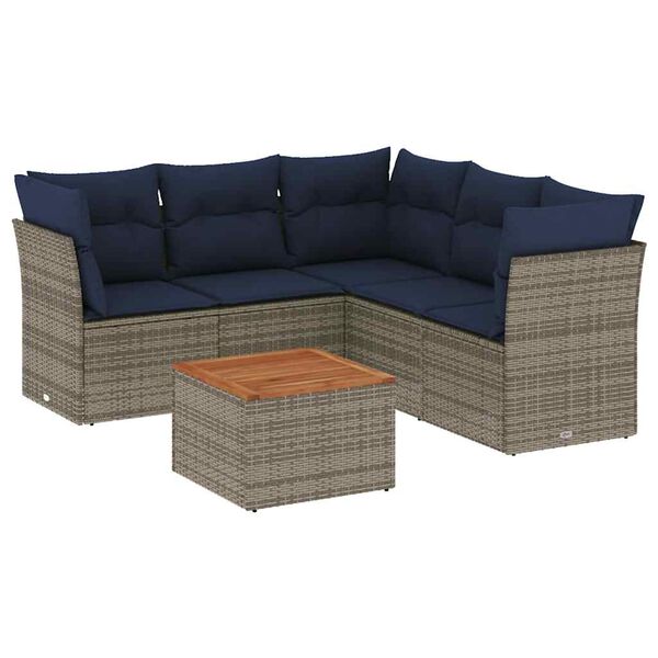 vidaXL Salon de jardin 6 pcs avec coussins gris r&eacute;sine tress&eacute;e