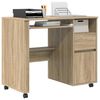 vidaXL Bureau avec roues avec tiroir Ch&ecirc;ne Sonoma 91 x 50 x 77 cm