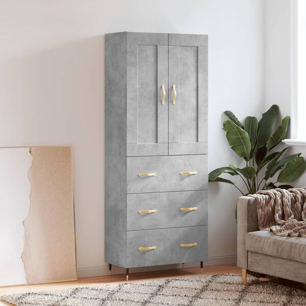 vidaXL Buffet haut Gris b&eacute;ton 69,5x34x180 cm Bois d'ing&eacute;nierie