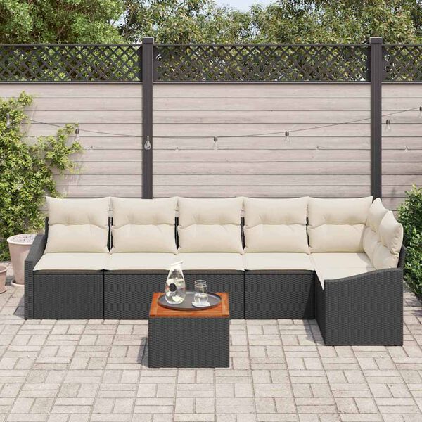 vidaXL Ensemble de canap&eacute; de jardin avec coussin 7 pcs Noir polyrotin