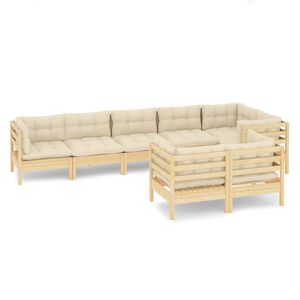 vidaXL Salon de jardin 8 pcs avec coussins cr&egrave;me Bois de pin massif