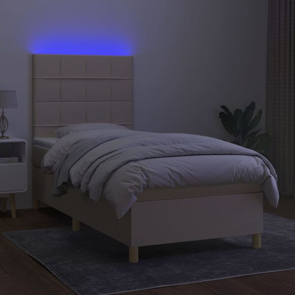 vidaXL Sommier &agrave; lattes de lit et matelas et LED Cr&egrave;me 100x200cm Tissu