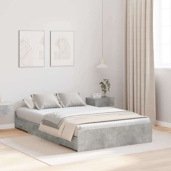 vidaXL Cadre de lit avec rangement avec tiroir Gris b&eacute;ton 120 x 200 cm