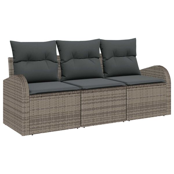 vidaXL Ensemble de canap&eacute; de jardin avec coussin 3 pcs Gris Poly rotin