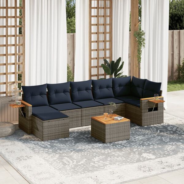 vidaXL Salon de jardin 8 pcs avec coussins gris r&eacute;sine tress&eacute;e