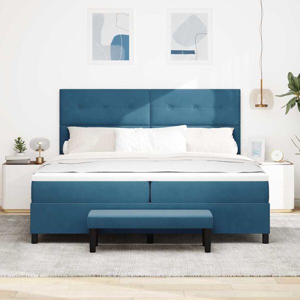 vidaXL Lit &agrave; ressorts avec matelas Bleu fonc&eacute; 200 x 200 cm Velours