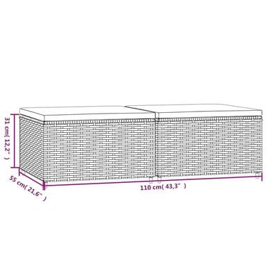 vidaXL Repose-pieds de jardin et coussins lot de 2 gris résine tressée