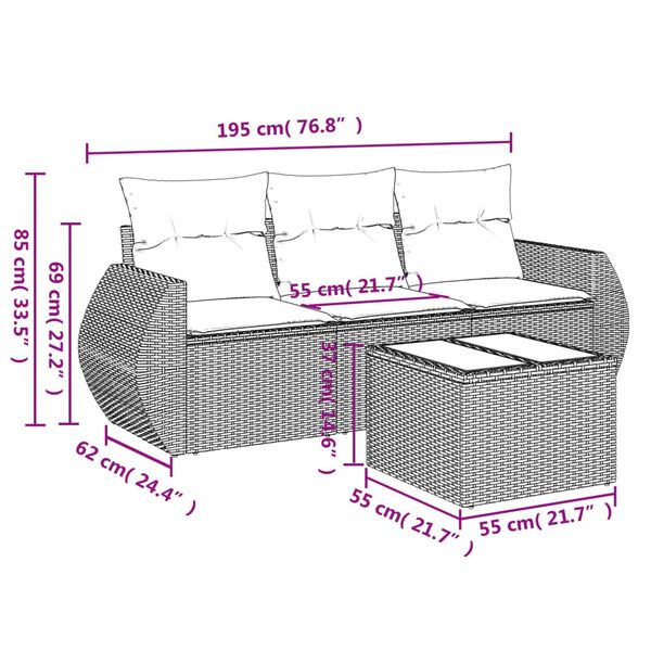 vidaXL Salon de jardin 4 pcs avec coussins noir r&eacute;sine tress&eacute;e