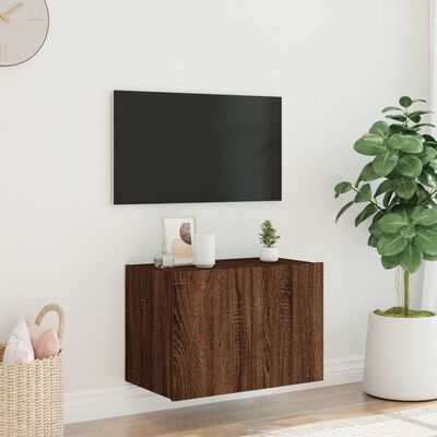 vidaXL Meuble TV mural avec lumières LED chêne marron 60x35x41 cm