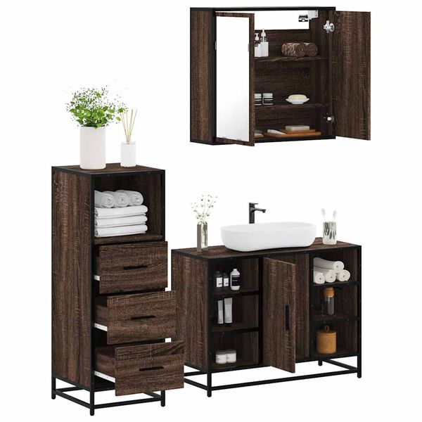 vidaXL Ensemble de meubles de salle de bain 3 pcs Ch&ecirc;ne marron
