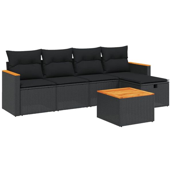vidaXL Salon de jardin 6 pcs avec coussins noir r&eacute;sine tress&eacute;e