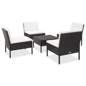vidaXL Salon de jardin 5 pcs avec coussins r&eacute;sine tress&eacute;e noir