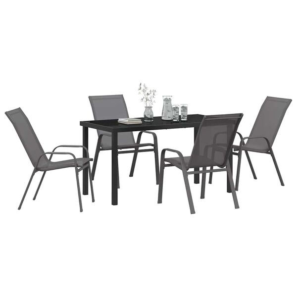 vidaXL Ensemble de salle &agrave; manger pour jardin 5 pcs Gris et Noir