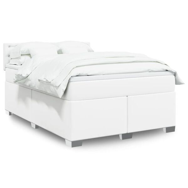 vidaXL Sommier à lattes de lit avec matelas Blanc 140x200cm Similicuir