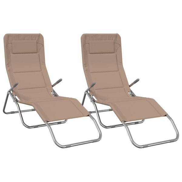vidaXL Chaises longues pliables lot de 2 taupe textil&egrave;ne et acier