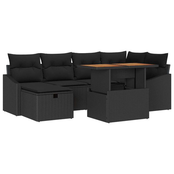 vidaXL Ensemble de canap&eacute; de jardin 7 pcs Noir polyrotin