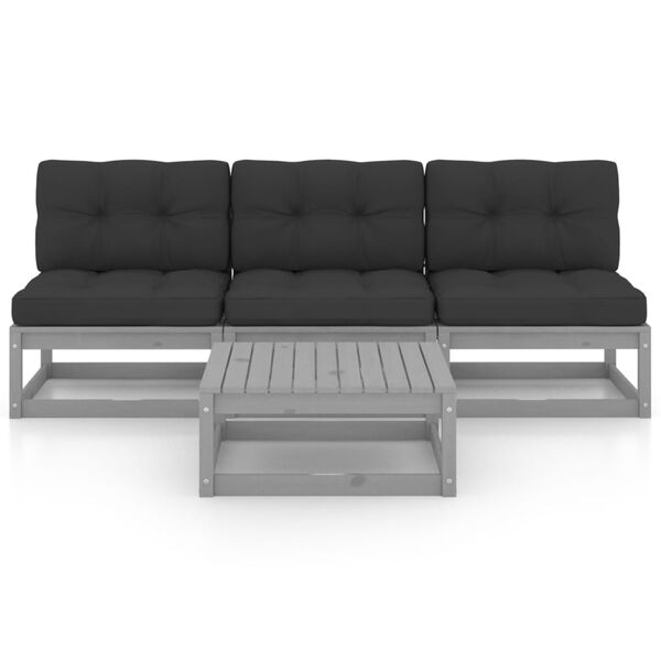 vidaXL Salon de jardin 4 pcs avec coussins Bois de pin massif