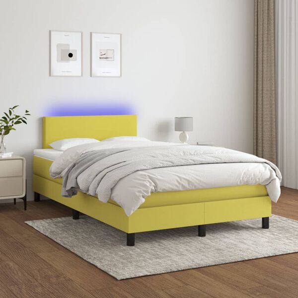 vidaXL Sommier &agrave; lattes de lit avec matelas LED Vert 120x200 cm Tissu
